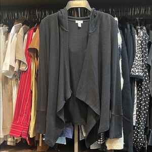 Girls Splendid Cool Girl Charcoal Thermal Hooded Cardigan, Great Layering. Sz 12